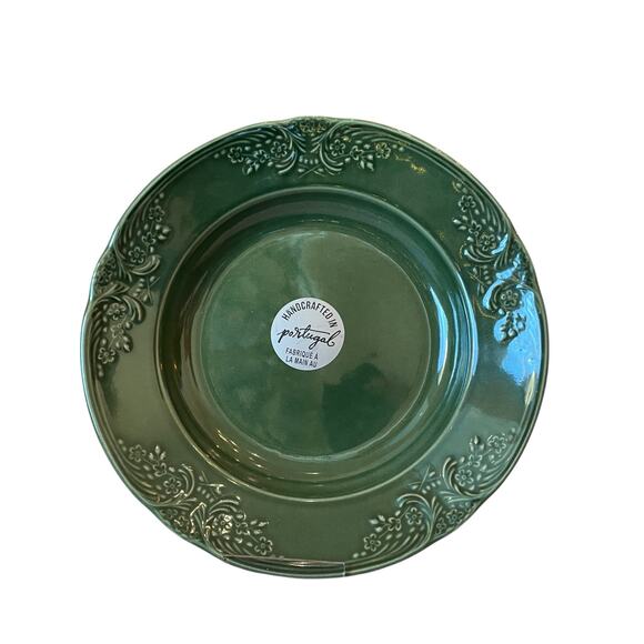 Villa Stoneware Portugal Green Ceramic Bowls 9.5" Floral Border Set of 4 NEW - Picture 14 of 14